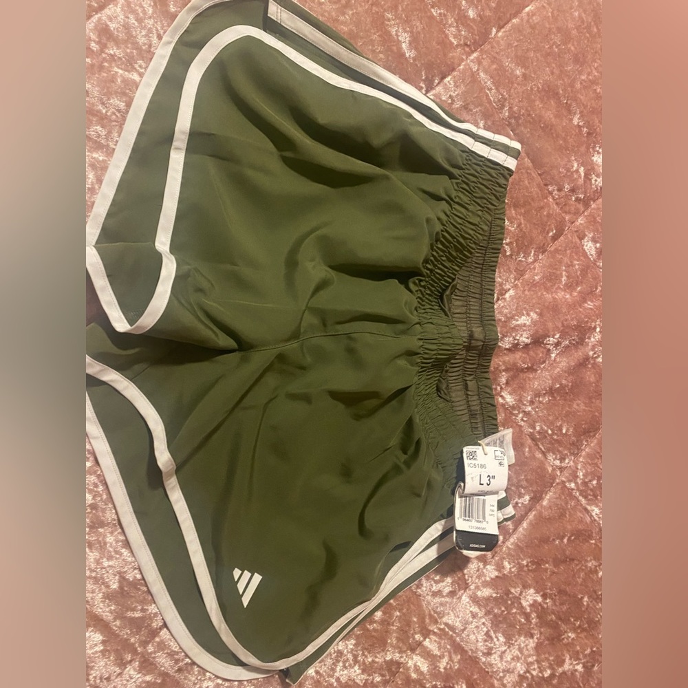 ADIDAS LARGE NWT KHAKI GREEN AEROREADY RUNNING SHORTS